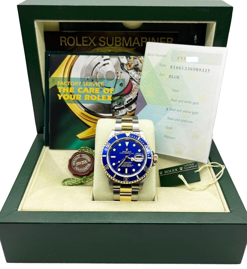 Rolex Submariner 16613 Blue Dial 18K Yellow Gold Stainless Steel Box Paper 2005