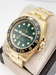 Rolex 116718 GMT Master II Green Dial Black Ceramic Bezel 18K Yellow Gold