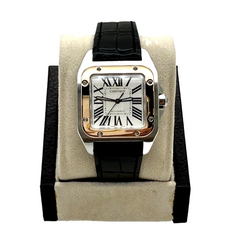 Cartier Ref 2878  Santos 100 18K Rose Gold Stainless Steel Leather Strap