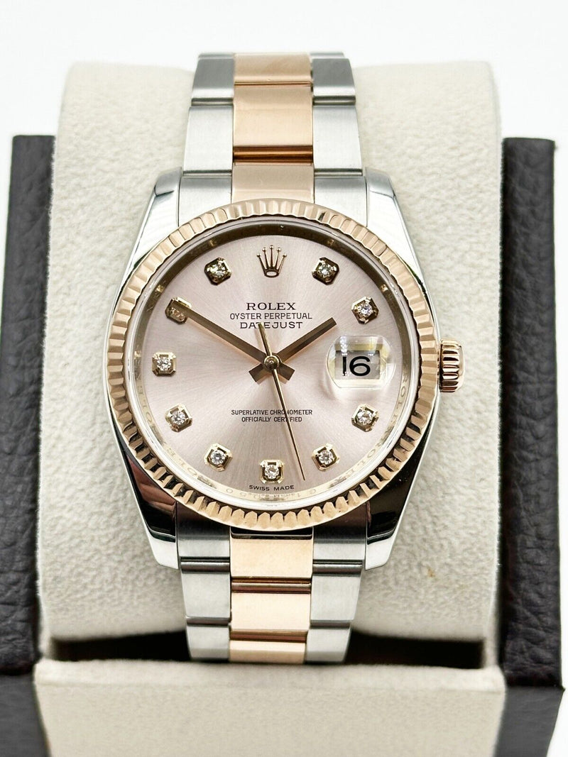 Rolex Datejust 116231 Diamond Dial 18K Rose Gold Stainless Box Paper