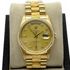 Rolex 18248 President Day Date Bark Champagne Original Diamond Dial 18K Gold