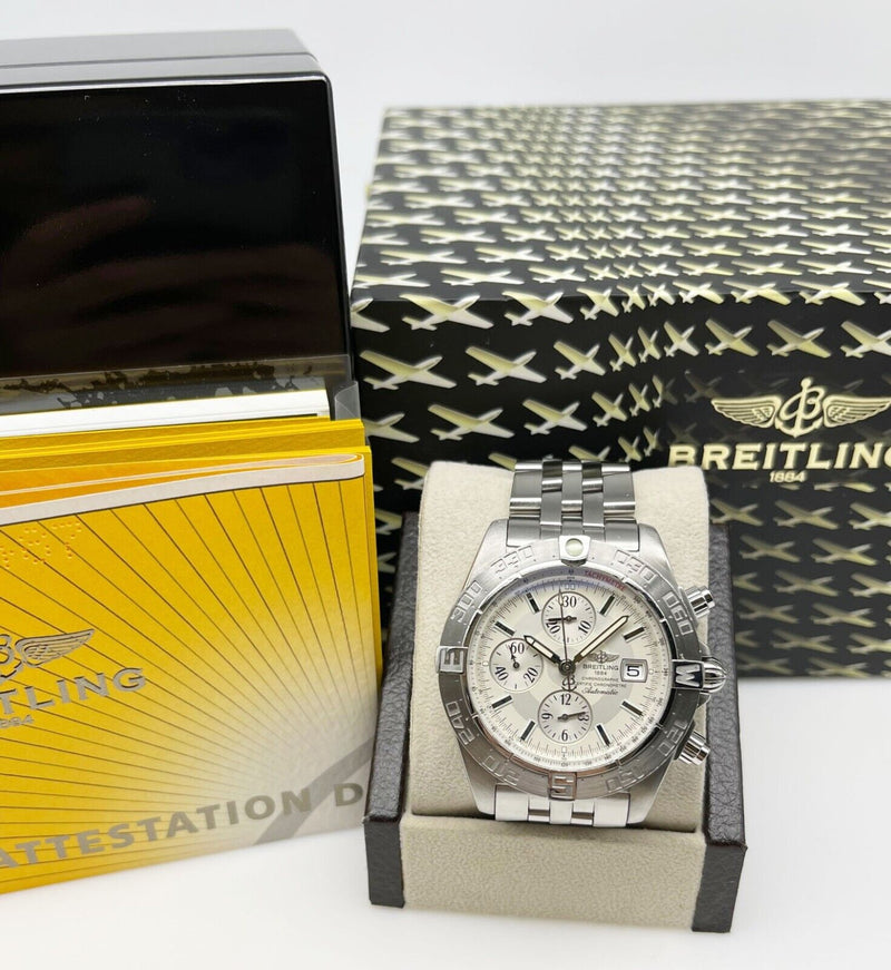 Breitling A13364 Galactic Chronograph II Silver Dial Steel 44mm Box Paper