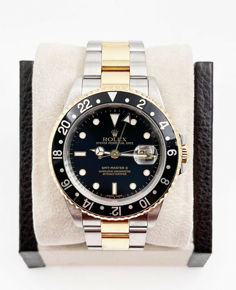 Rolex 16713 GMT Master II Black Dial 18K Gold Stainless Steel Box Paper 2001