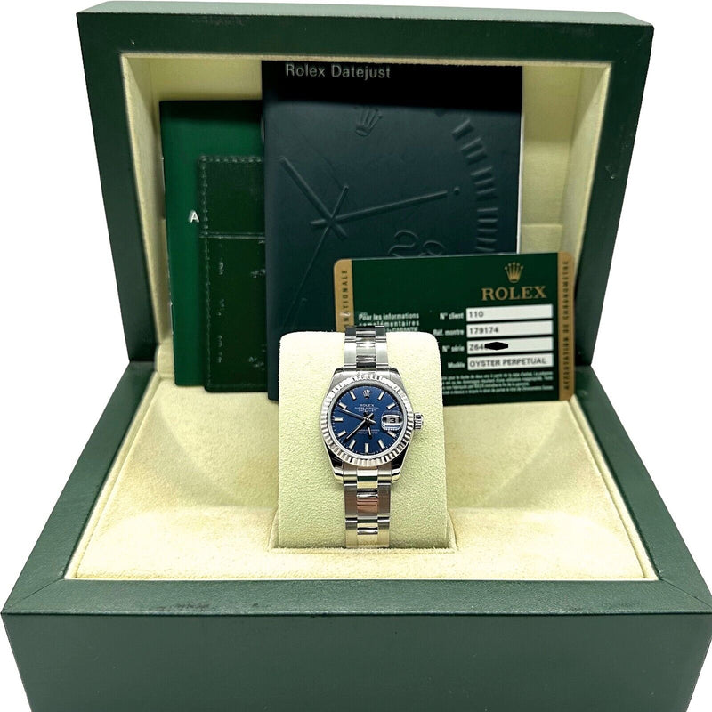 Rolex 179174 Ladies Datejust Blue Dial Stainless Steel Box Paper 2010