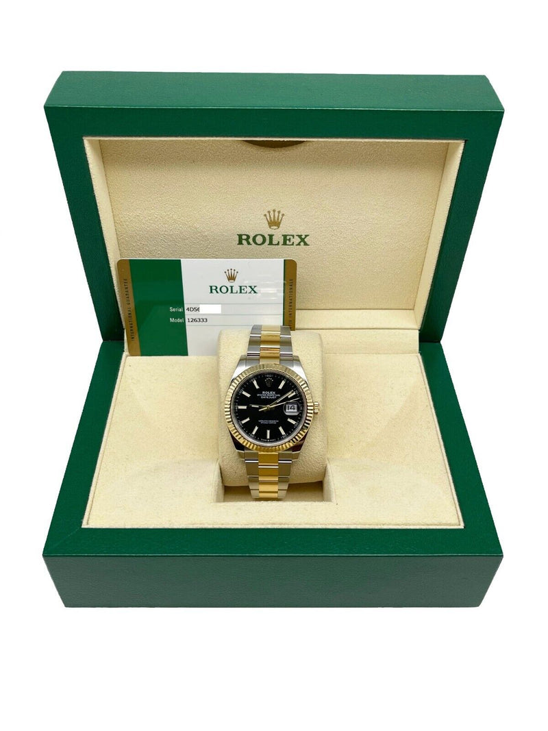 Rolex 126333 Datejust 41 Black Dial 18K Yellow Gold Steel Box Paper