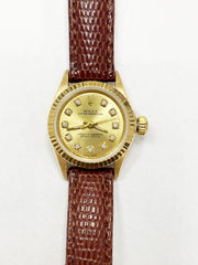 Rolex Ladies 6619 Oyster Perpetual Diamond Dial 18K Yellow Gold