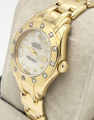 Rolex Ladies Pearlmaster 80318 18K Yellow Gold MOP Diamond Dial Diamond Bezel