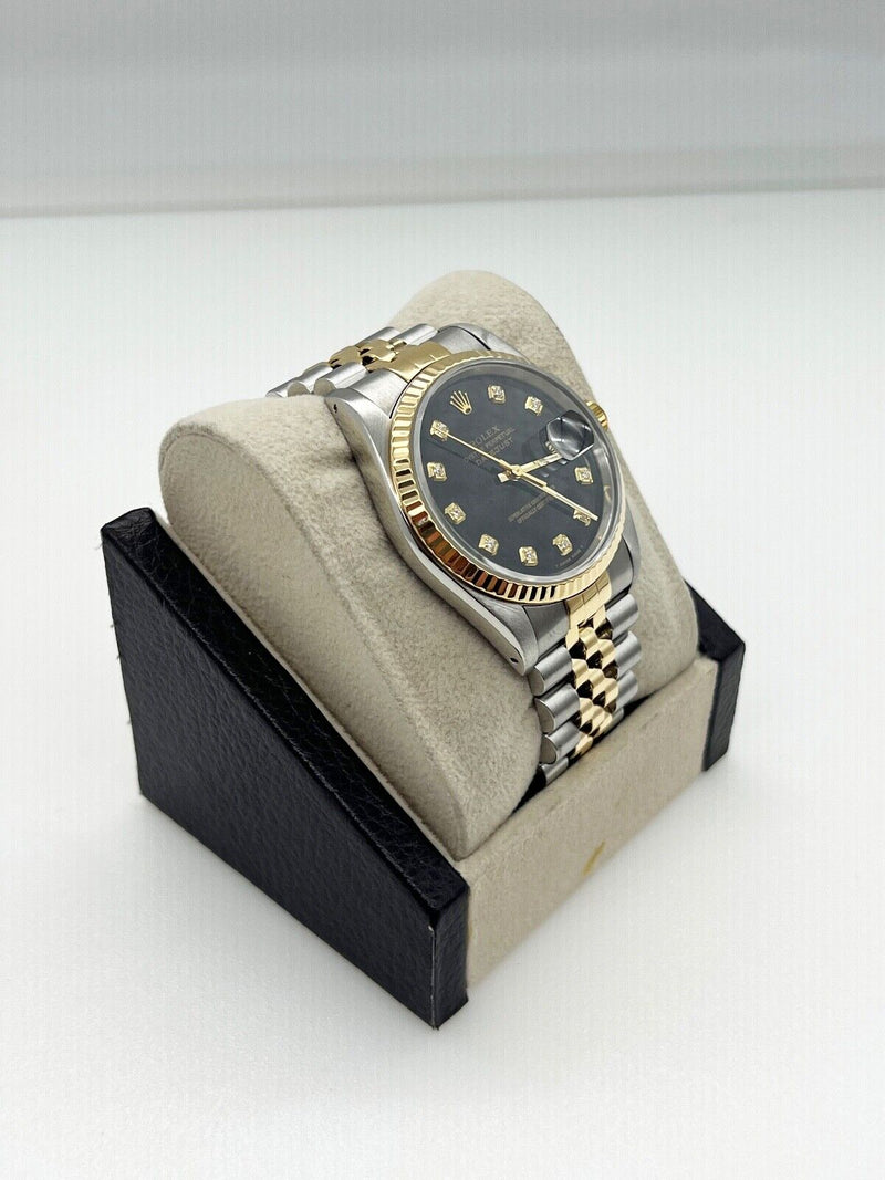Rolex Datejust 16233 Black Diamond Dial 18K Yellow Gold Stainless Steel