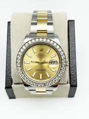 Rolex 116333 Datejust 41 Champagne Dial 3ctw Diamond Bezel Gold Steel