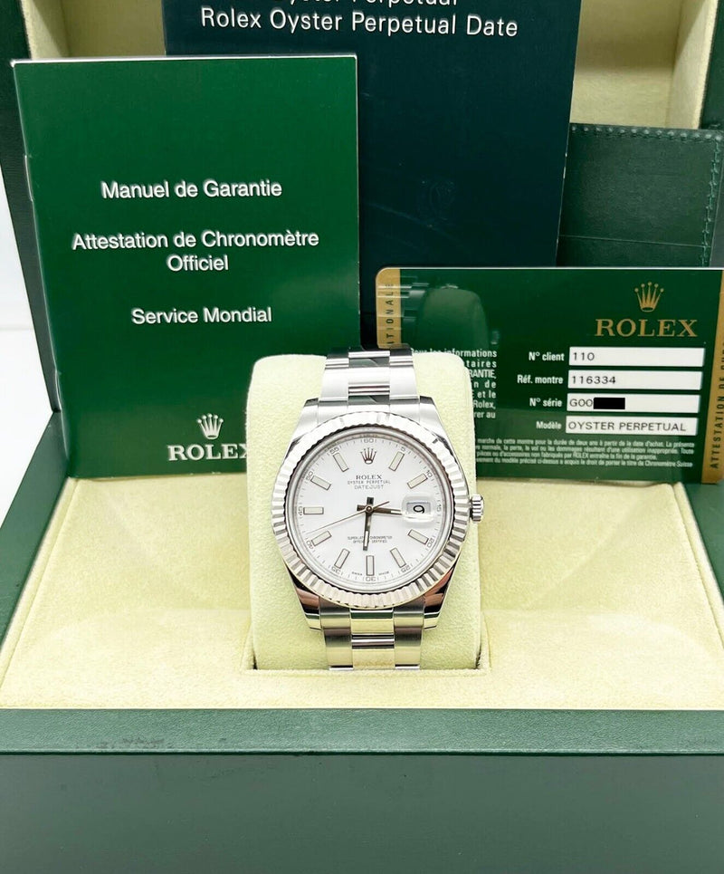 Rolex 116334 Datejust 41 White Dial Stainless Steel Box Paper 2010