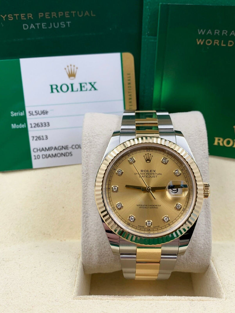 Rolex 126333 Datejust 41 18K Gold and Steel Champagne Diamond Dial Box Papers