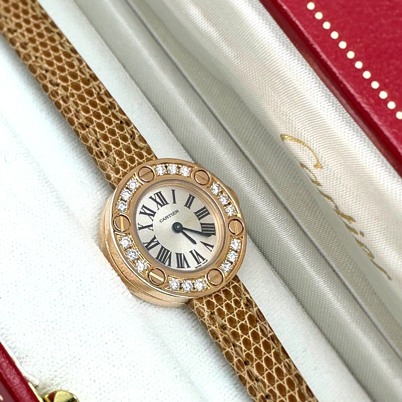 Cartier Ref 2977 Ladies Love Diamond Bezel 18K Rose Gold Leather Strap Box