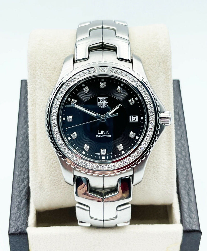 Tag Heuer Link  WJ1117-0 Black Diamond Dial Bezel Stainless Steel Box Papers