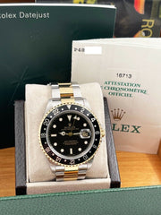 Rolex 16713 GMT Master II Black Dial 18K Gold Stainless Steel Box Paper 2001